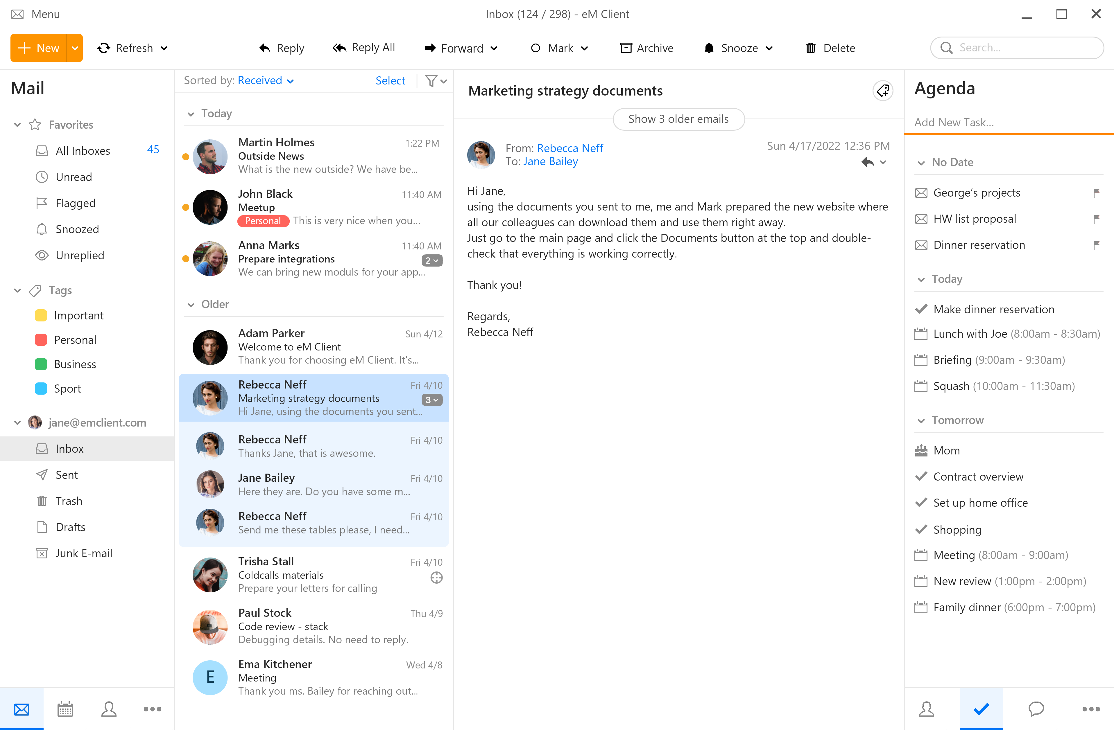 screenshot of eM Client